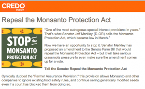 CREDO Action launched the a petition to stop the Monsanto Protection Act